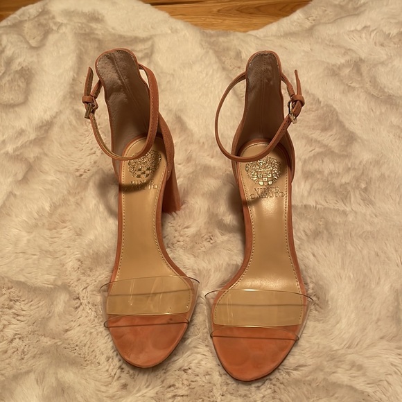 Vince Camuto ankle strap heels- pink suede with clear strap- size 7 1/2 - Picture 7 of 8